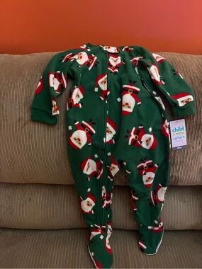 Green Santa Print Fleece One-Piece